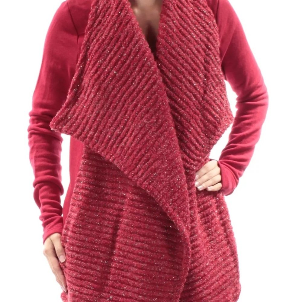 LUCKY BRAND Womens Red Wrap Jacket Long Sleeve Open Sweater